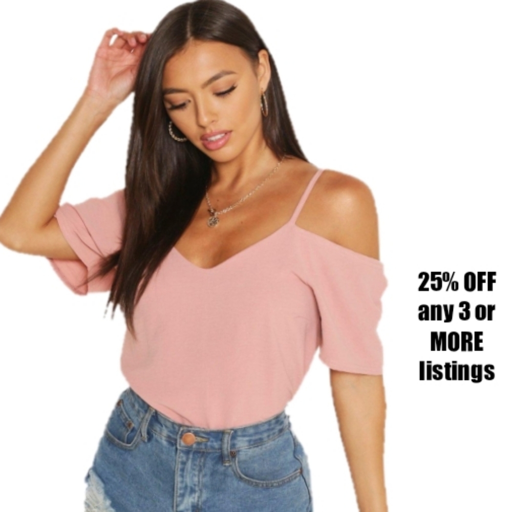 Pink Cold Off Shoulder Top Size 3X Blush Spaghetti Straps Vintage Rose Blush